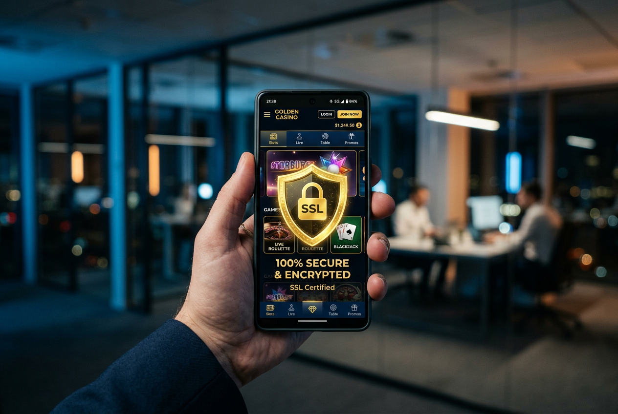 Close-up of a high-tech security shield over a digital casino interface.